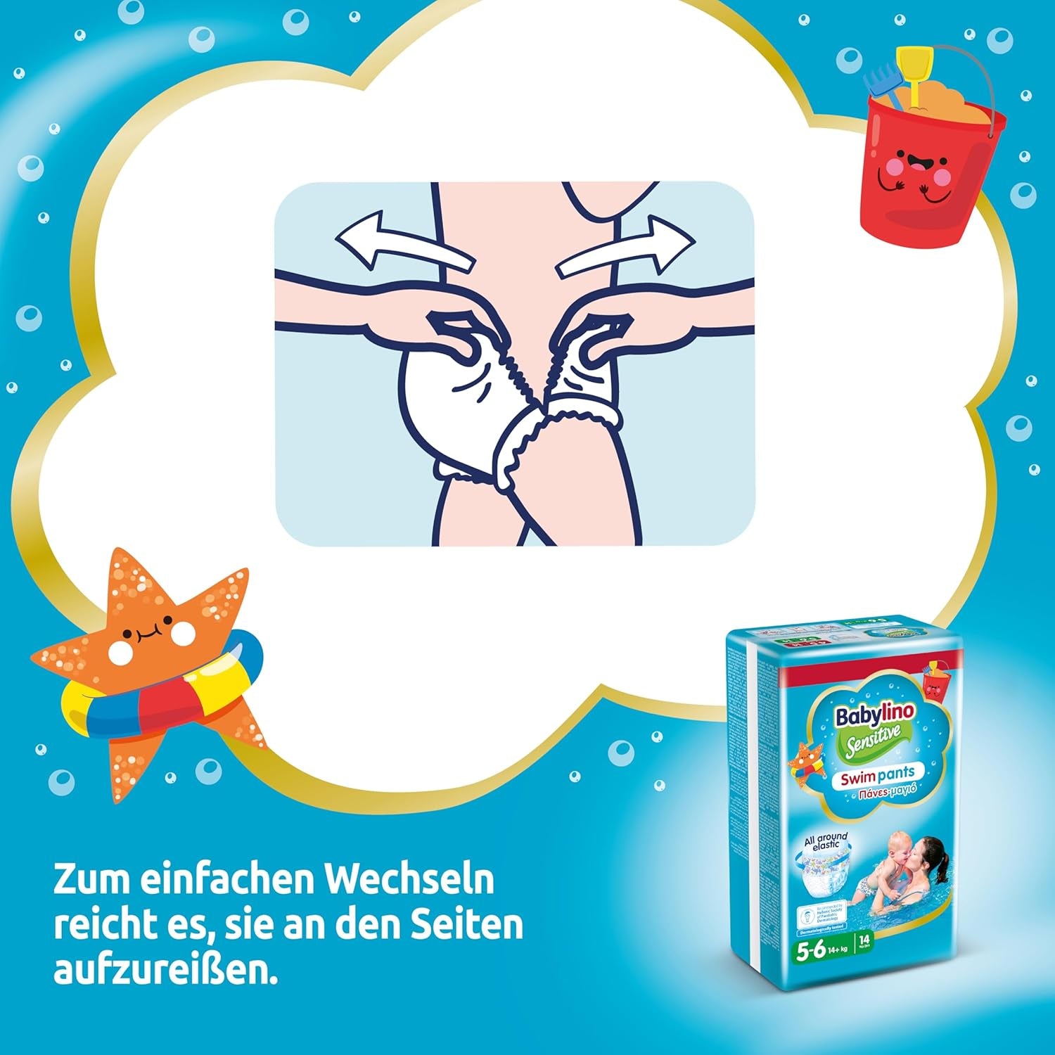 Couches Sensitive Swim Pants, pour mer et piscine, taille 5-6 (plus de 14 kg), 84 pièces