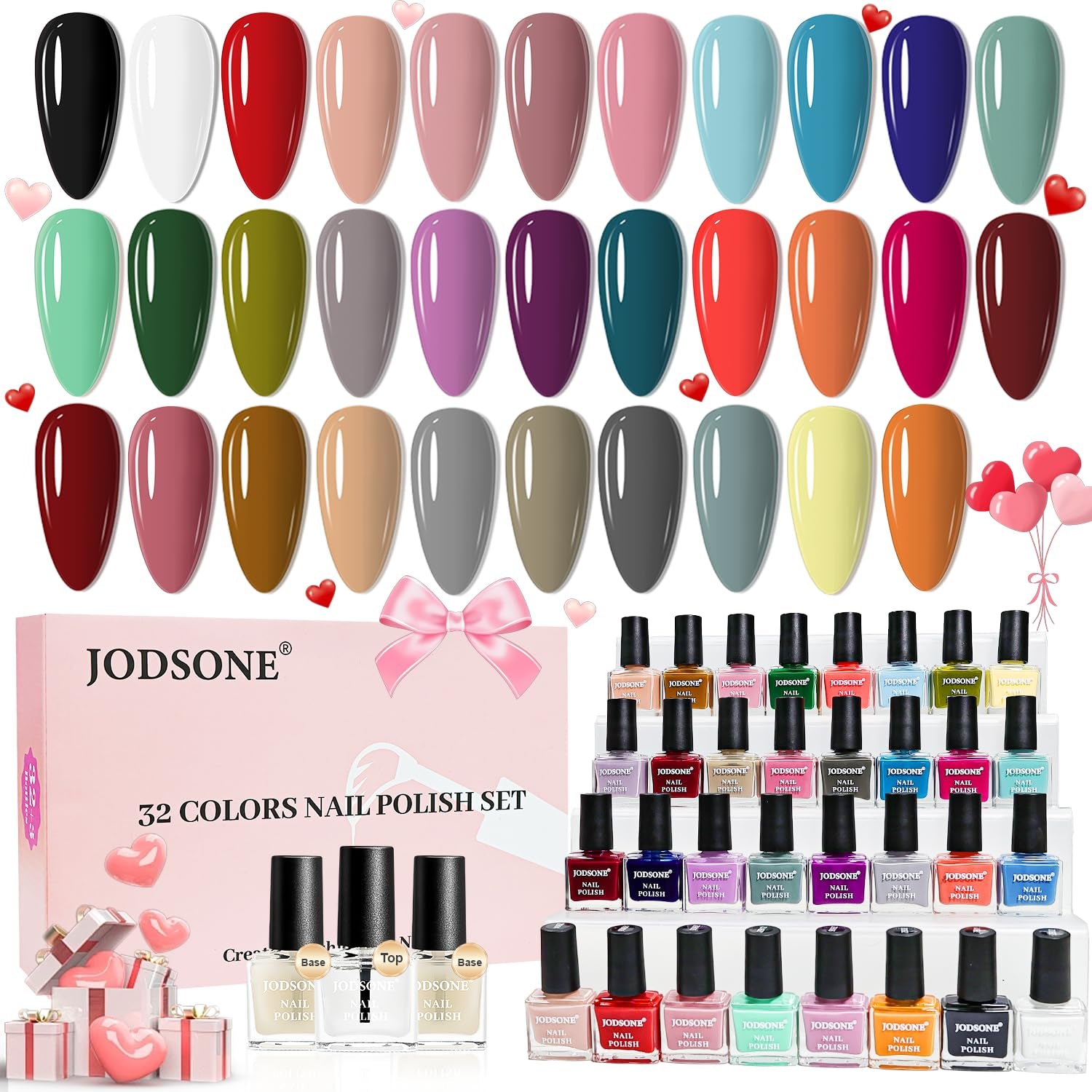 JODSONE Lot de 12 vernis à ongles 10 couleurs combinaison 2 couches de base et top coat Vernis à ongles à séchage rapide pour amateurs et débutants