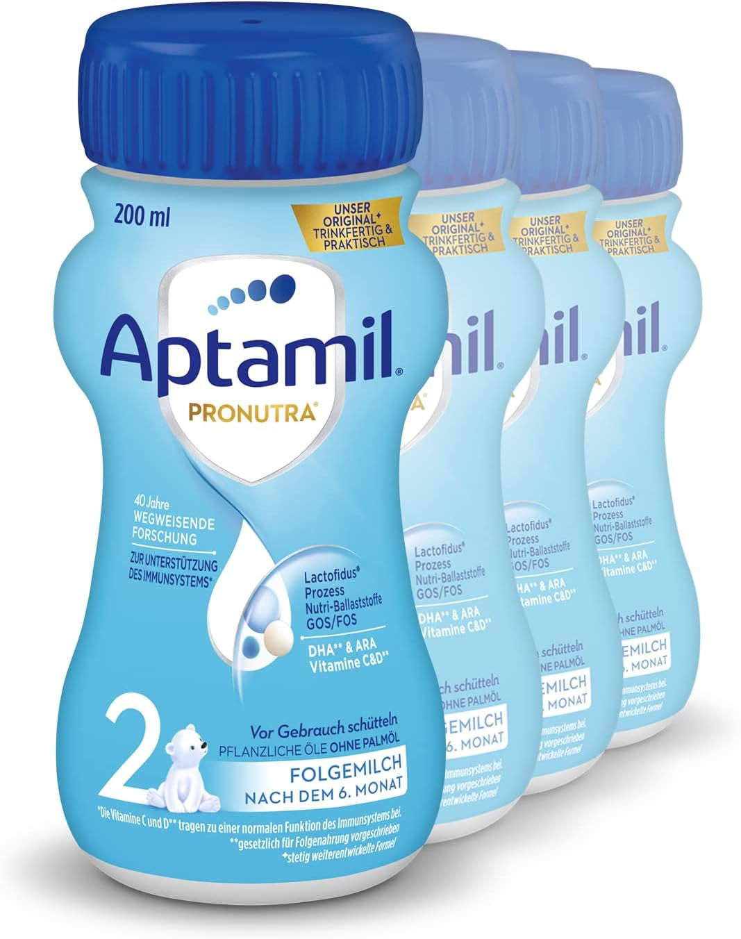 Aptamil Pronutra 2, lait de suite après 6 mois, lait infantile prêt à boire (4 x 200 ml)