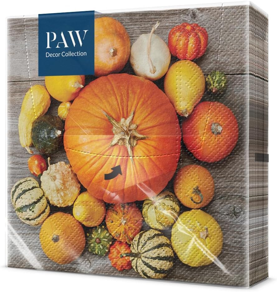 PAW - Șervețele 3 straturi (33 X 33 Cm) I 20 bucăți I Perfect pentru zile de naștere, petreceri, întâlniri I Decorațiuni de toamnă pentru masă I Șervețele de hârtie colorate - frunze de toamnă de umbrelă I Frunze de umbrelă