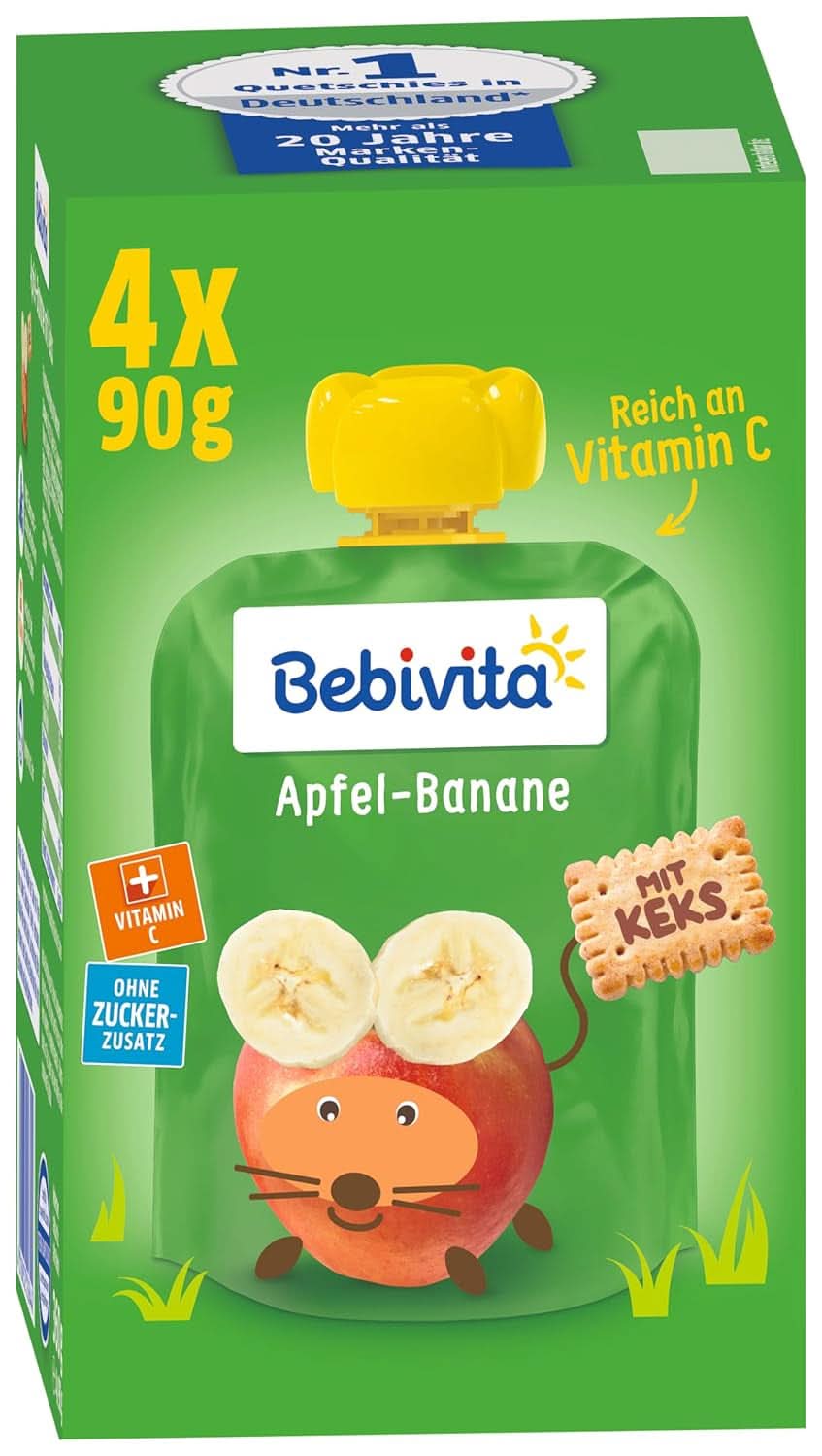 Fruits et céréales Kids fun, entiers en pommes-bananes, paquet de 4 (4 X 90 grammes) Mère et Enfant Naty Shop Pomme-banane au biscuit