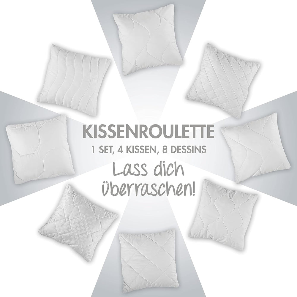 Traumnacht Oreiller roulette confortable, Lot de 4 oreillers, Avec housse matelassée et rembourrage en mousse, 40 X 40 cm, Certifié Oeko-Tex, Fabriqué selon la norme de qualité allemande Oreillers standard Naty Shop