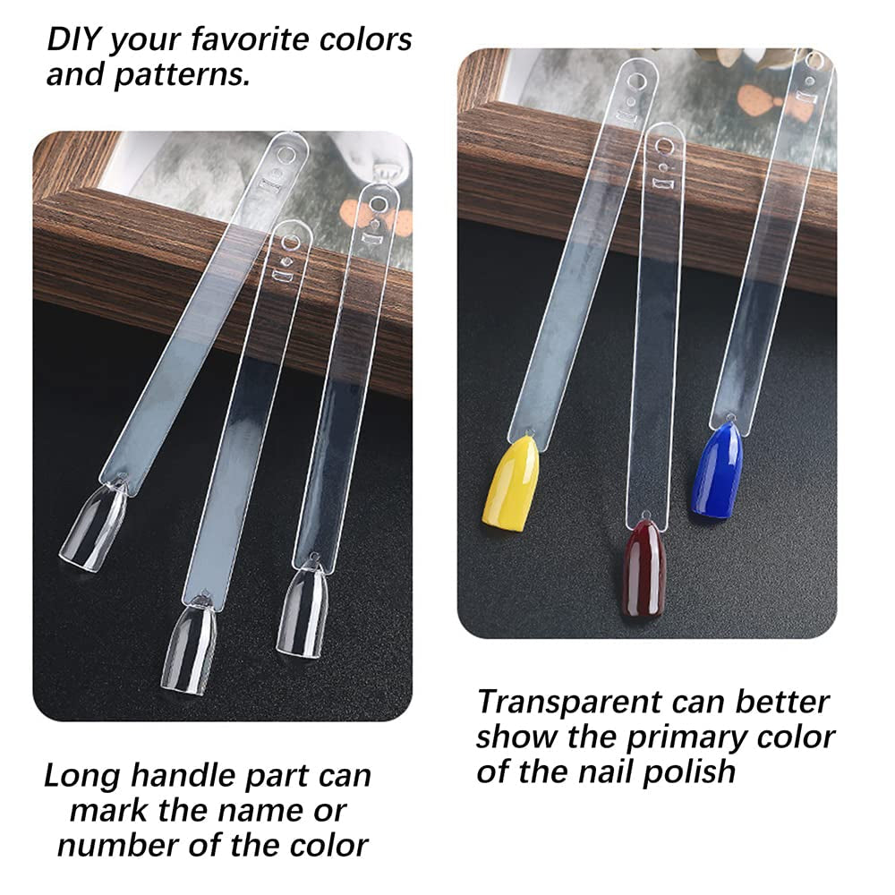 300 de bețișoare transparente pentru unghii, modele de unghii în formă de evantai, vârfuri de afișare a culorilor cu 6 inele metalice, placă de unghii artificială pentru salon de unghii și practică a ojei cu gel pentru începători