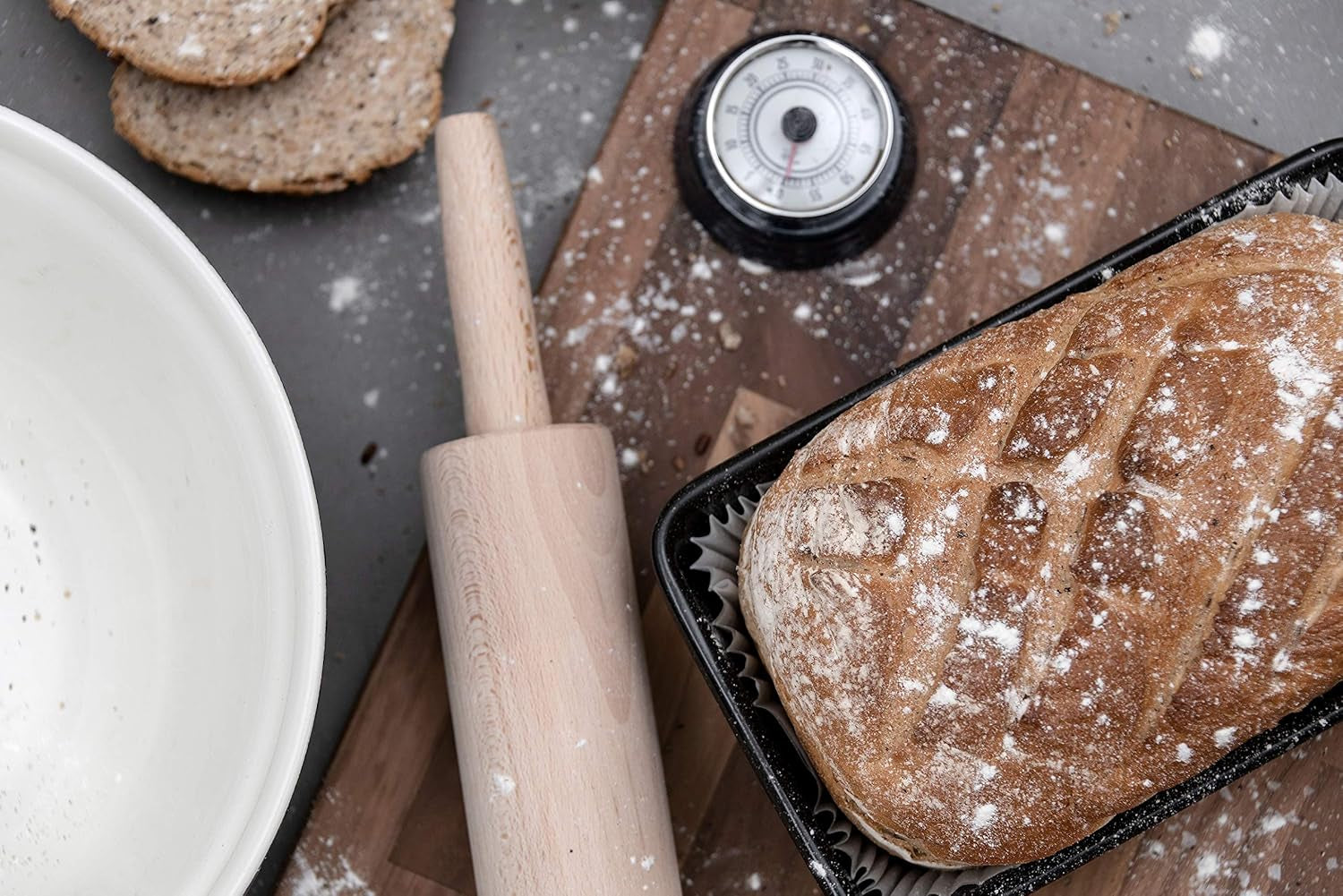 Rouleau à pâtisserie en bois de hêtre Tala - Rouleau à pâtisserie rotatif avec poignées, surface lisse, durable et facile à nettoyer - Parfait pour la pâte, les pâtisseries, le pain et la pizza - Bois certifié FSC