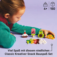 LEGO Classic Creative Snack Bauspaß, Spielzeug mit Essen für fantasievolle Rolenspiele, Bauset for Jungen and Mädchen ab 4 ans, Cupcake, Avocado, EIS am Stiel und Taco 11039