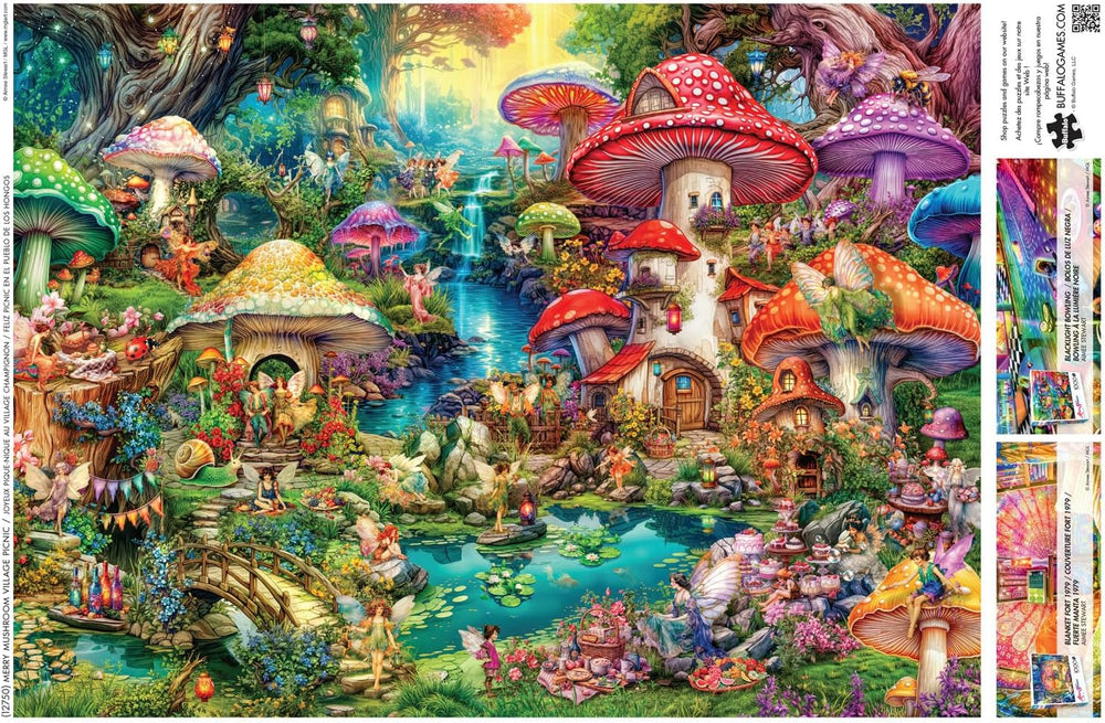 Buffalo Games - Aimee Stewart - Pique-nique au village de champignons joyeux - Puzzle de 1000 pièces pour adultes, puzzle stimulant, parfait pour les soirées de jeux - Taille prête à l'emploi 26,75 x 19,75 cm Puzzle Naty Shop
