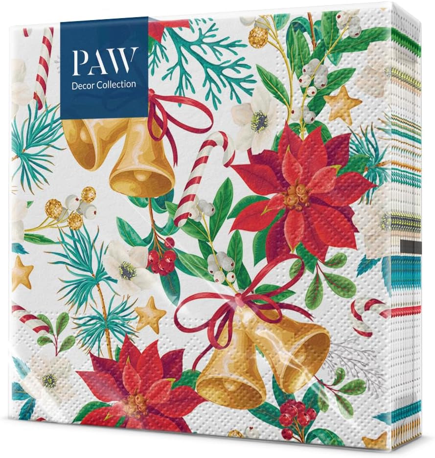 PAW - Șervețele 3 straturi (33 X 33 Cm) I 20 bucăți I Șervețele de hârtie colorate perfecte pentru masa de Crăciun I Șervețele - Crăciun, iarnă, stele, zăpadă, oameni de zăpadă I Familia Snowy
