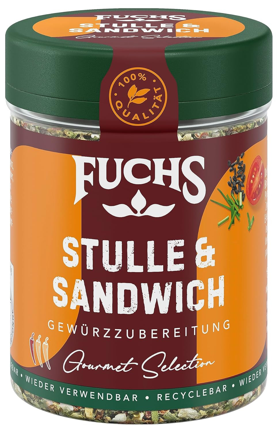 Fuchs Gewürze - Stulle und Sandwich Gewürz - Garniture croustillante au beurre avec des flocons de pyramides et des zwiebeln - aus natürliche Ingrédient - 50 g dans une dose variable, recyclable
