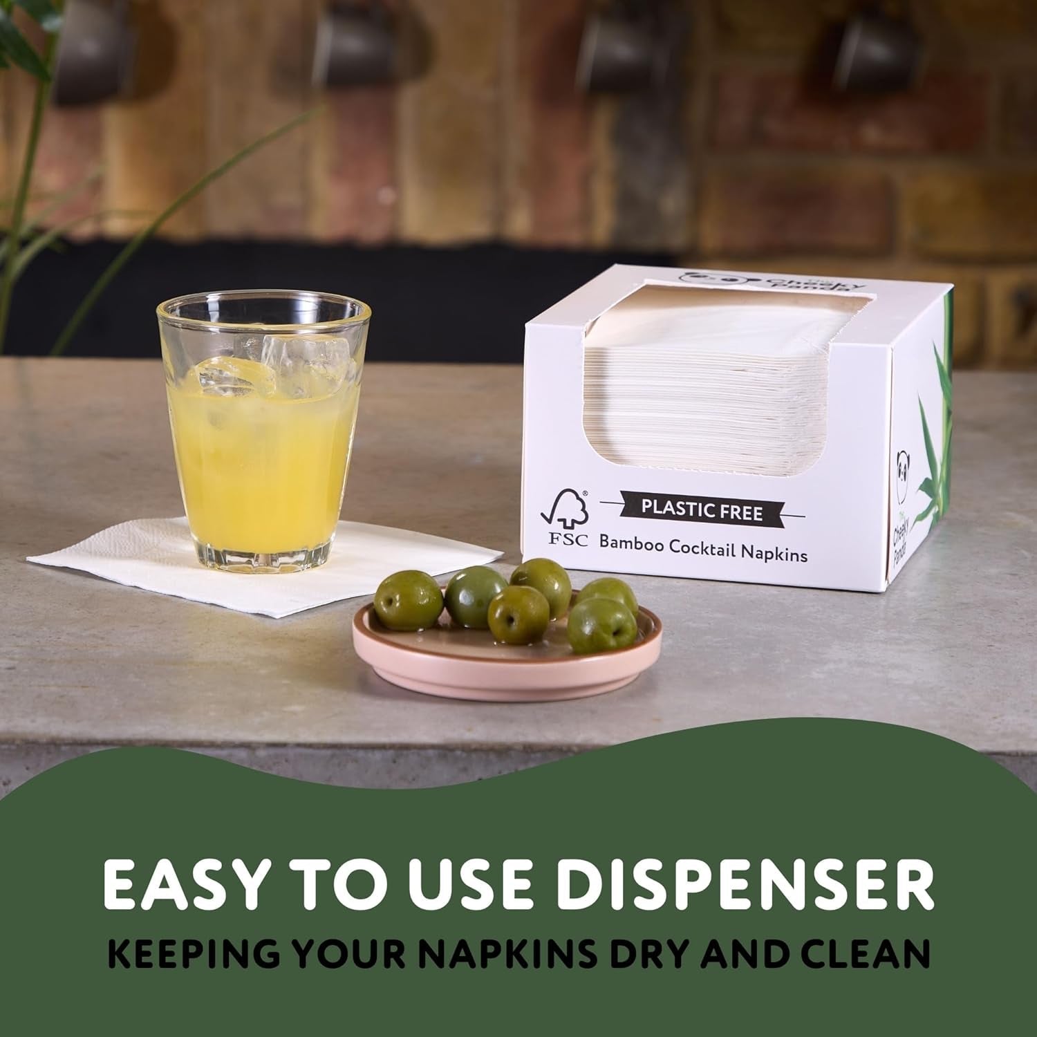 Șervețele cocktail din bambus The Cheeky Panda | șervețele albe 100 bucăți șervețele de hârtie