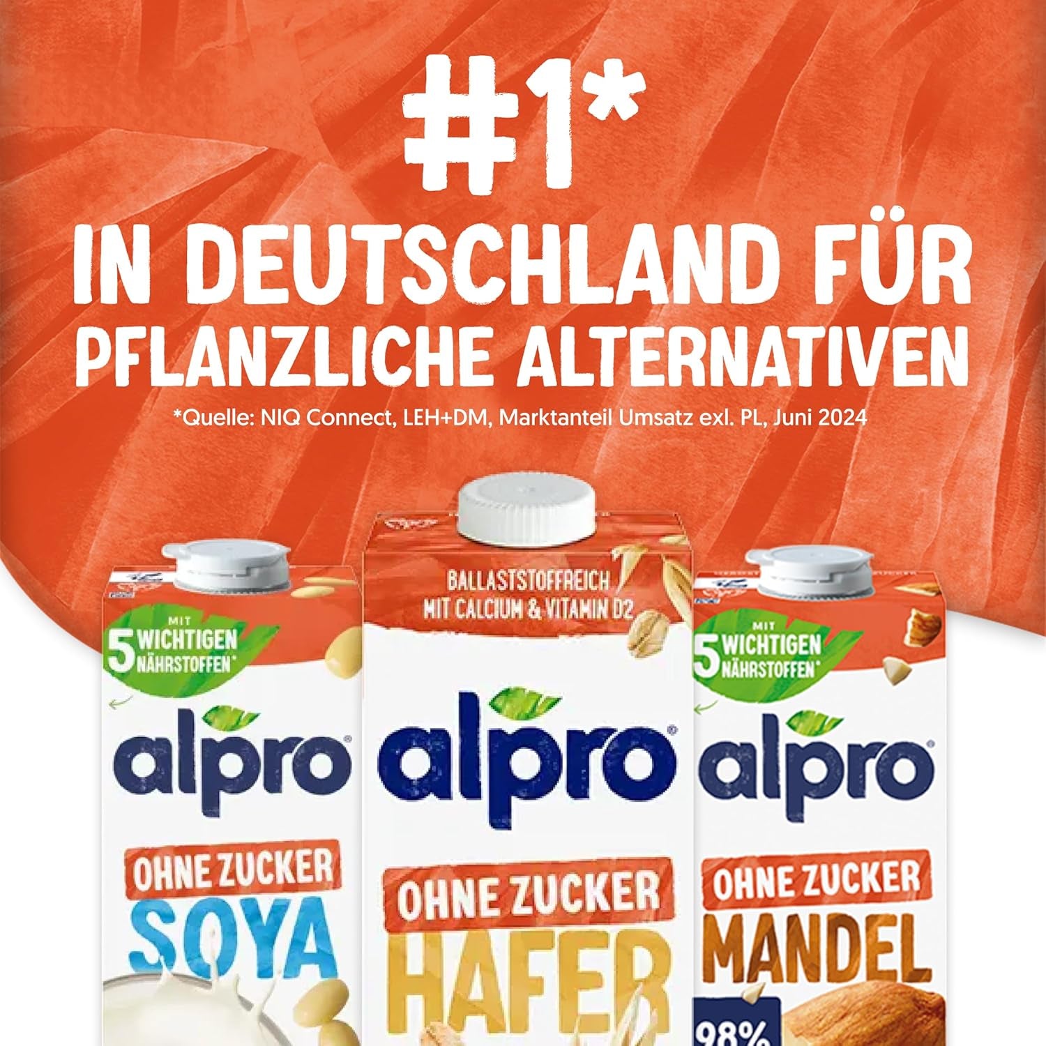 Alpro Haferdrink ohne Zucker – Milchalternative auf Haferbasis – Vegan et sans lactose – Riche en substances de ballast, calcium et vitamines – 8 x 1 L