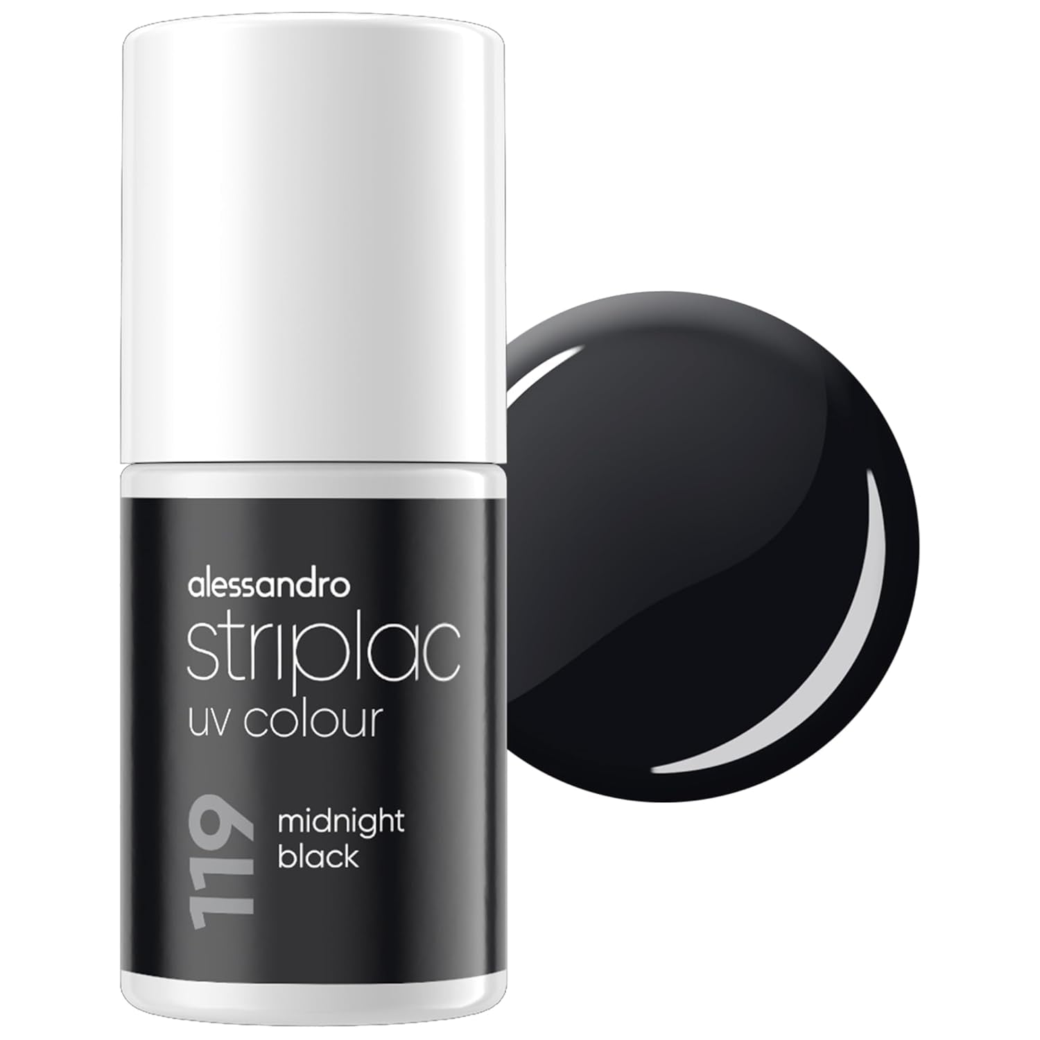 Vernis à ongles UV Alessandro Striplac Midnight Black – Délicat et longue tenue – S'enlève facilement grâce à la technologie Peel-Off Removal – Vegan et cruelty-free – 8 ml