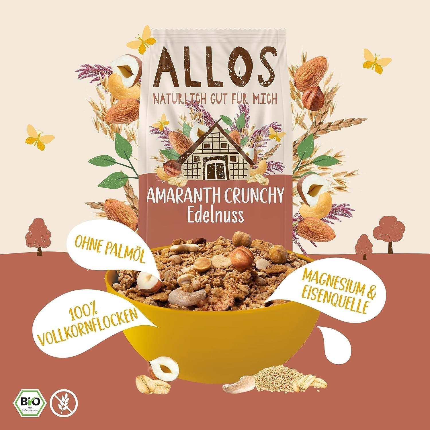 ALLOS Amaranth Crunchy Nobleuss | Muesli organic Nut Ovăz Cereale pentru micul Cereale Naty Shop