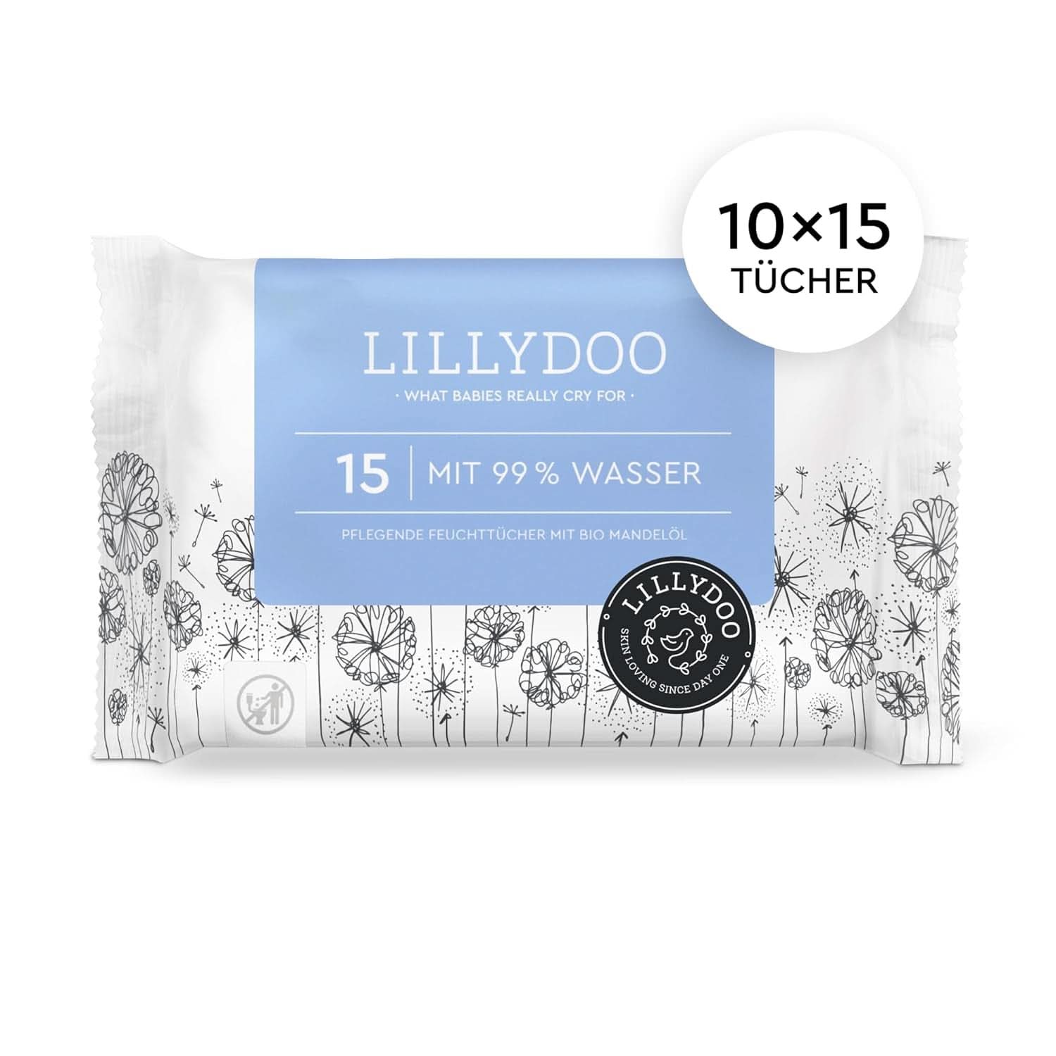 LILLYDOO Baby Feuchttücher Mit 99% Wasser, 10 X 15 Stück (150 Feuchttücher), 100% Plastikfreies Tuch, Ohne Parfüme & Mild Wie Watte Und Wasser (FSC Mix) Servetele Umede Bebelusi Naty Shop