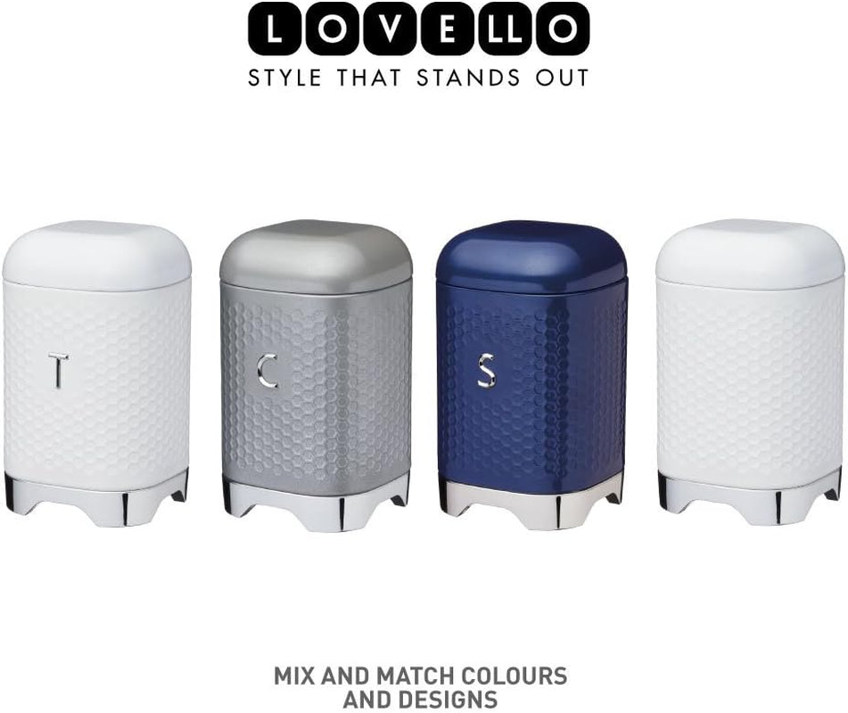 KitchenCraft Lovello Boîte à thé en acier blanc avec surface texturée style années 1950 avec couvercle pour thé en vrac et sachets de thé 11 cm x 11 cm x 19 cm Blanc glacé Naty Shop