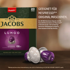 Jacobs Capsules de café Lungo Intenso, Intensité 8/12, 10 x 20 tasses, Capsules de café compatibles Nespresso*, 200 capsules