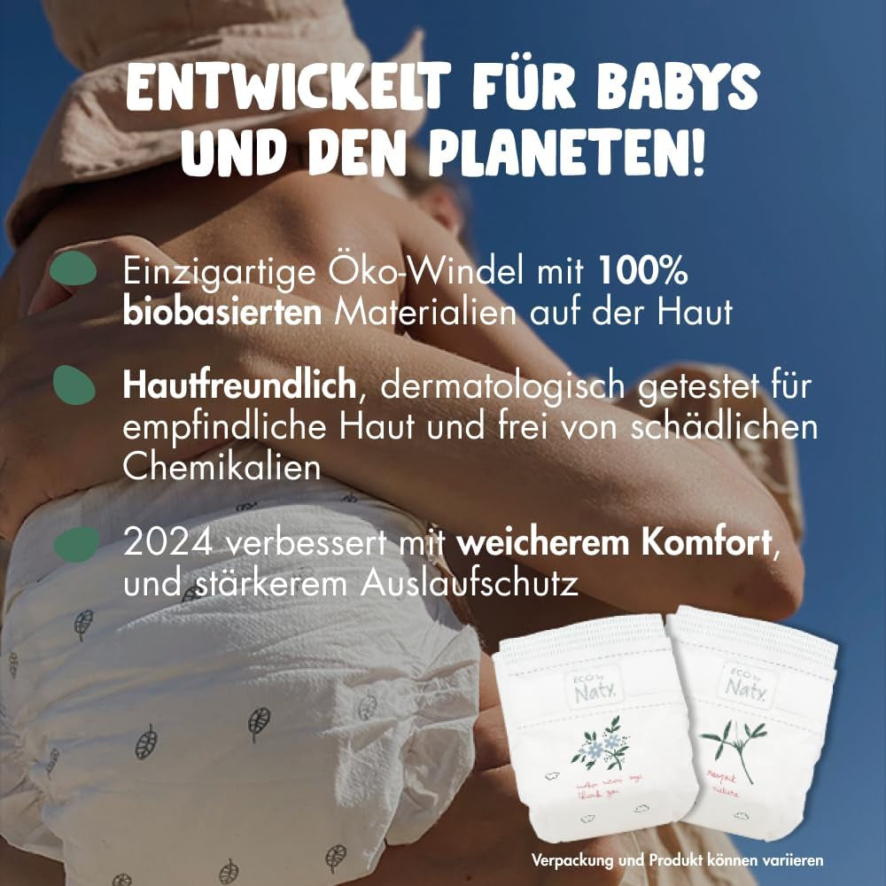 Eco Diapers Eco by Naty Baby Eco Diapers - couches biologiques haut de gamme, respectueuses de l'environnement, fabriquées à partir de matériaux végétaux, idéales pour la peau sensible de bébé (taille 5 - 80 pièces)