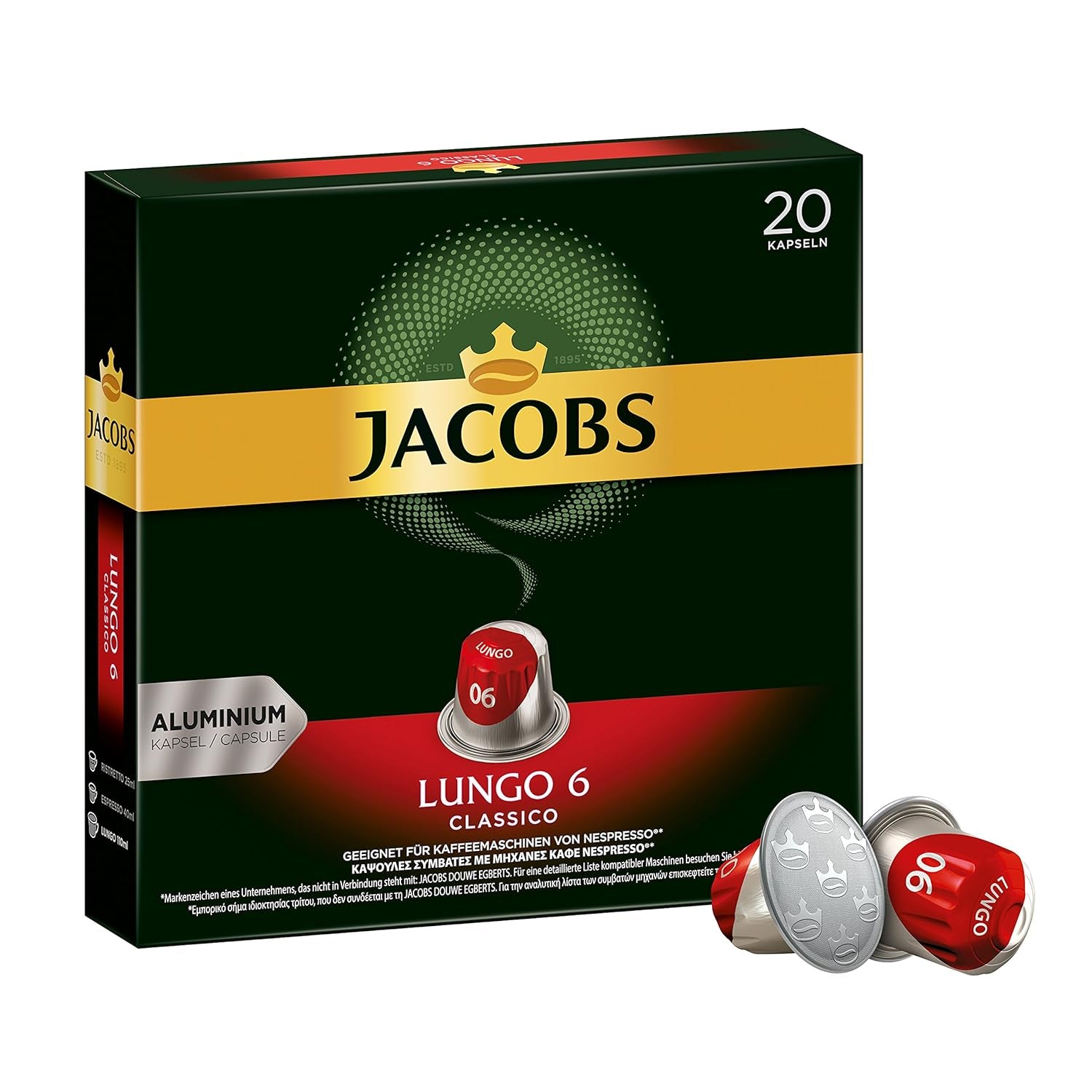 Capsules de café Lungo Intenso, intensité 8 sur 12, 10 x 20 tasses & Capsules de café Lungo Classico, intensité 6 sur 12, 20 capsules compatibles Nespresso®*, 10 x 20 tasses