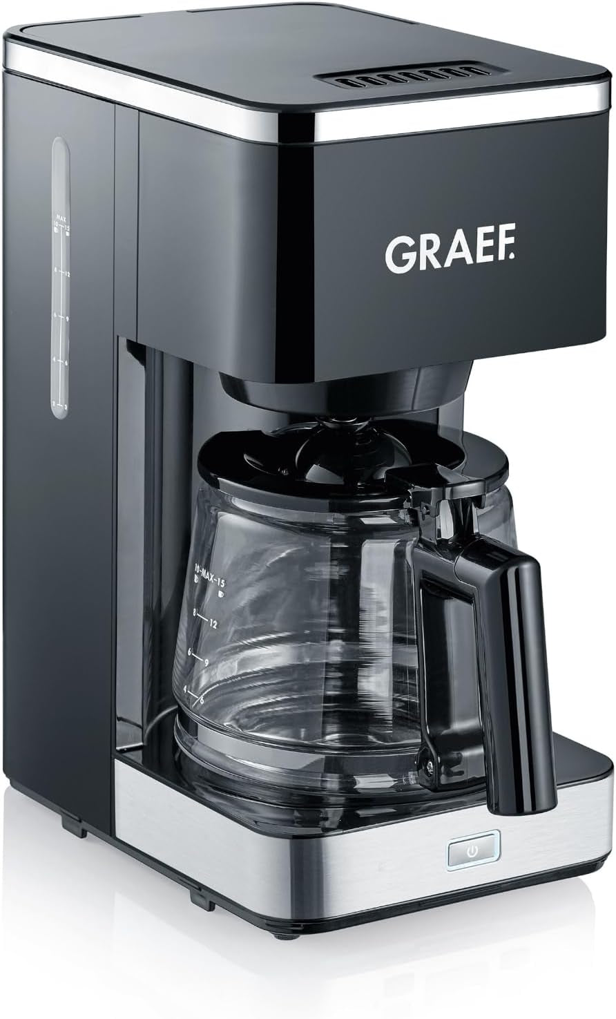 GREF. Machine à expresso à filtre FK402 noire, 1,25 L, fonction maintien au chaud, minuterie, fonction pré-infusion, tête d'infusion pour un développement optimal des saveurs, facile à utiliser