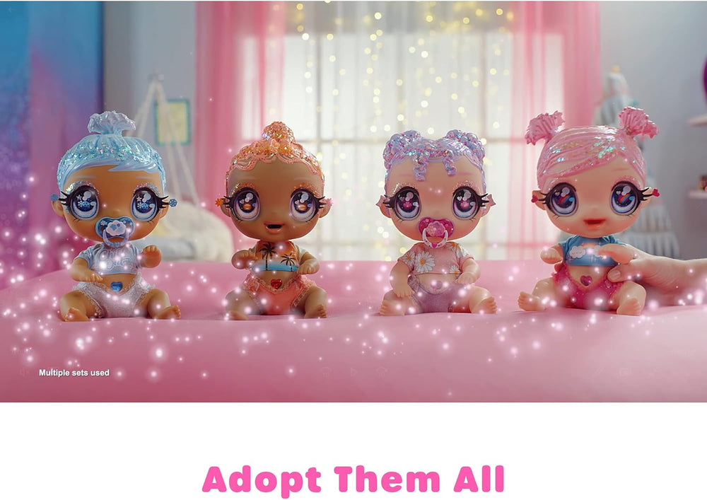 MGA Glitter Babyz - LILA WILDBLOOM - Poupée bébé avec 3 changements de couleurs magiques dans l'eau glacée - avec cheveux lilas pailletés, tenue de fleurs sauvages, couche, biberon et tétine - pour les enfants à partir de 3 ans
