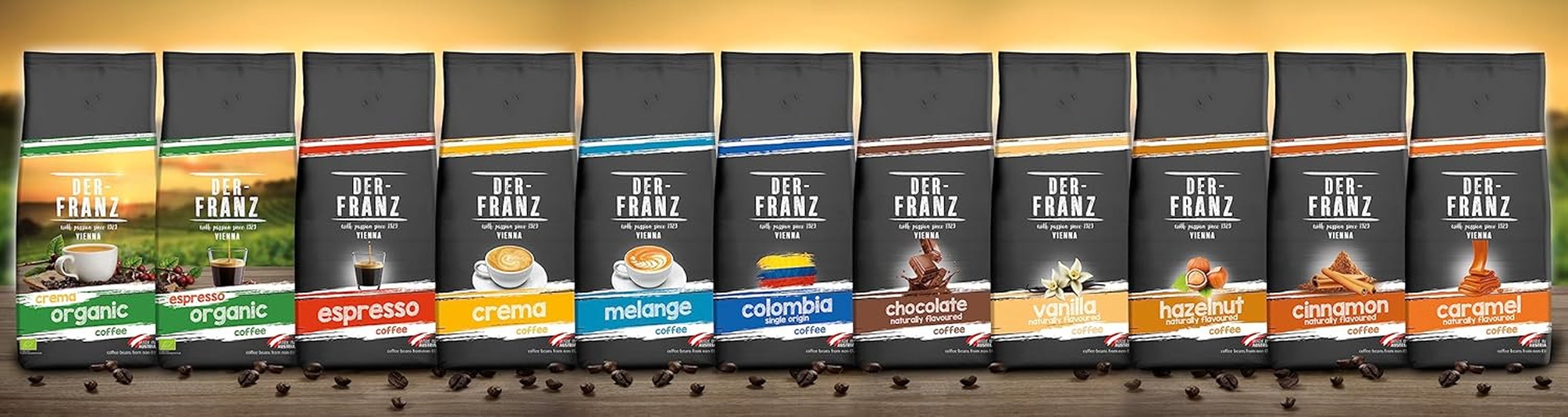 Paquet de café biologique Der-Franz : 1x crème biologique, 1x expresso biologique, grains entiers, 2 x 1000 g