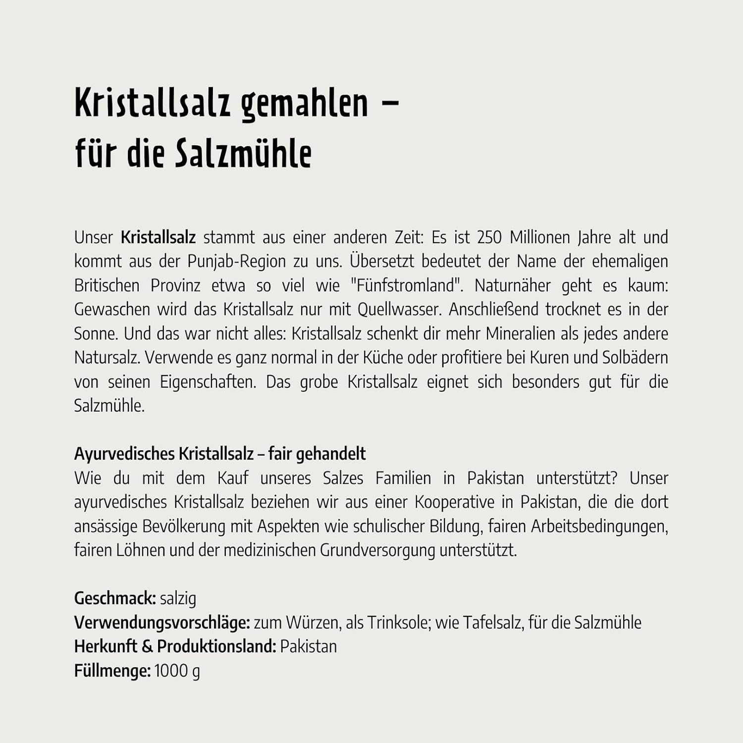 Govinda Kristallsalz - grossier (1kg) | 250 millions d'années alt | Salz dans la région du Pendjab | Beauté 100% naturelle & sans Zusätze | Ayurvédique | Végétalien | Idéal pour le moulin à sel