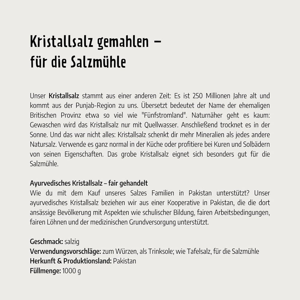 Govinda Kristallsalz - grossier (1kg) | 250 millions d'années alt | Salz dans la région du Pendjab | Beauté 100% naturelle & sans Zusätze | Ayurvédique | Végétalien | Idéal pour le moulin à sel