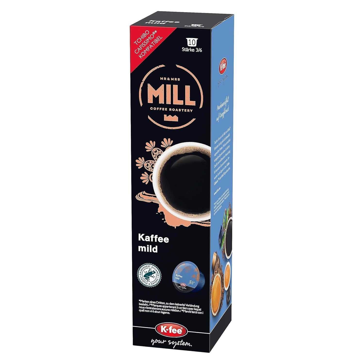 Mr & Mrs Mill Kaffee soft Filterkaffee, compatible avec K-fee & Tchibo Cafissimo*, Stärke 3/6, 120 Kaffeekapseln