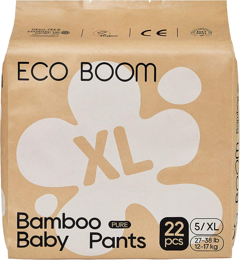 ECO BOOM Couches pour bébé en bambou - Taille 6 (20 kg), Couches pull-up à base de plantes (17 pièces) - Bio de qualité supérieure, sans parfum, respectueuses de la peau, super absorbantes