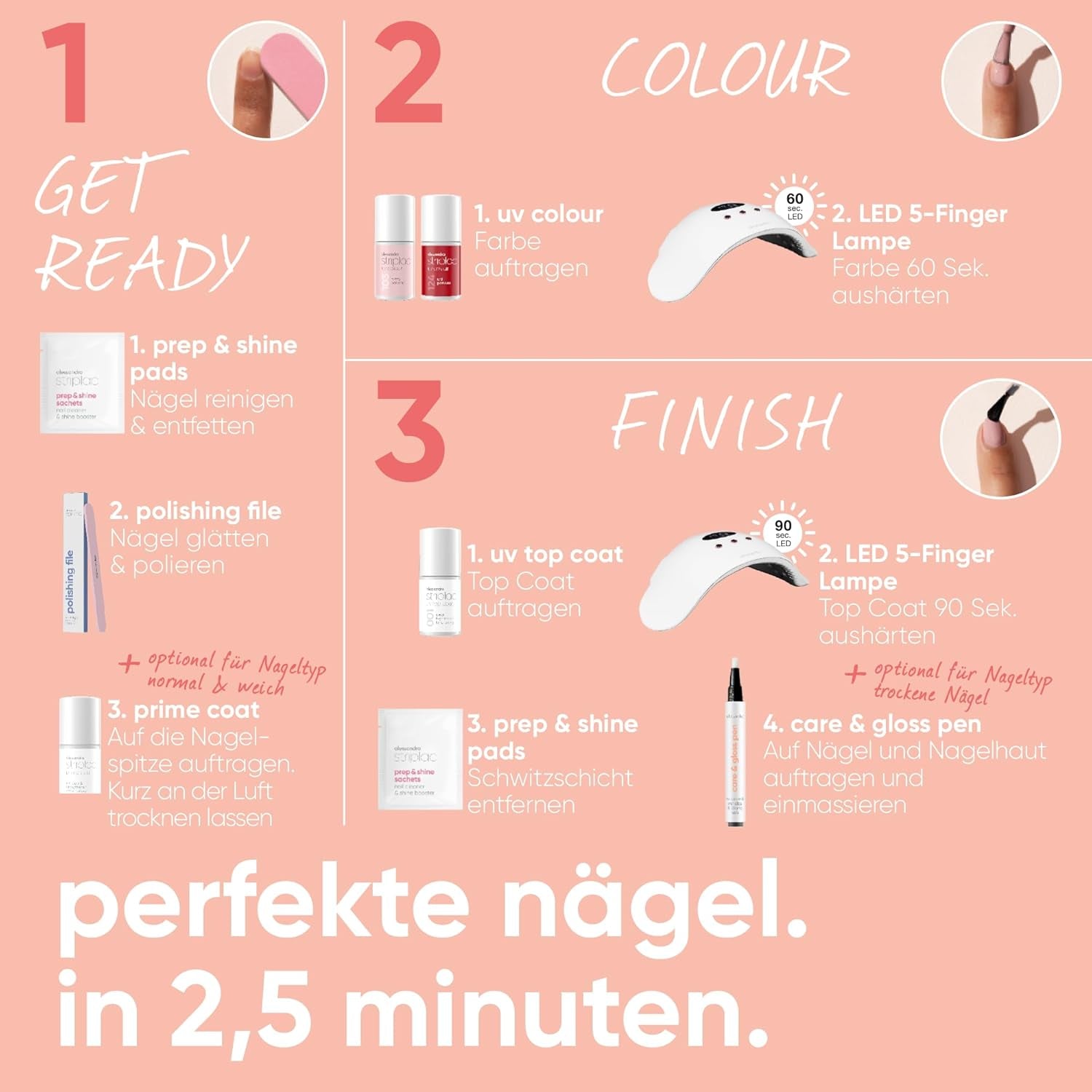 alessandro Striplac UV Top Coat Rosé - Ongles brillants et résistants aux rayures jusqu'à 15 jours - Peut être utilisé avec ou sans couleur - Technologie d'élimination en douceur - Vegan - Rose, Transparent, 6,5 ml