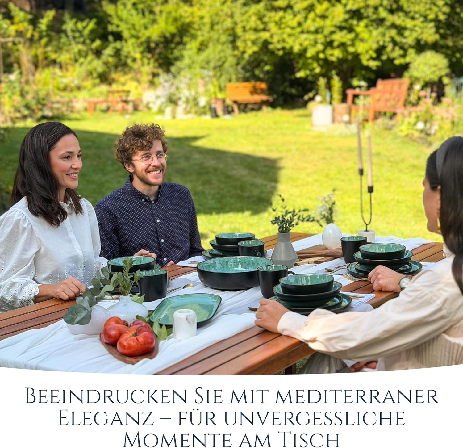 Service de table 24 pièces en grès cérame pour 6 personnes, design Ibiza, GAGNANT DU TEST. Un magnifique ensemble de vaisselle méditerranéenne comprenant des bols et des assiettes. Service de table Pure Living, vert sauge.