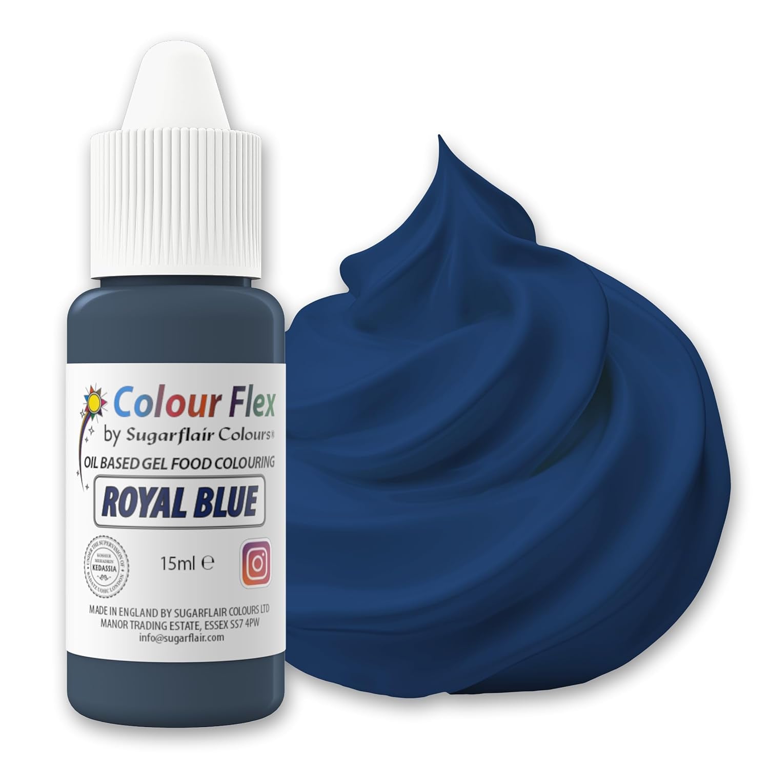 Colorant alimentaire à base d'huile Sugarflair Colourflex, bleu royal, colorant alimentaire liquide hautement concentré, colorant alimentaire pour crème au beurre, chocolat, pâte, fondant, glaçage et plus encore - 15 ml
