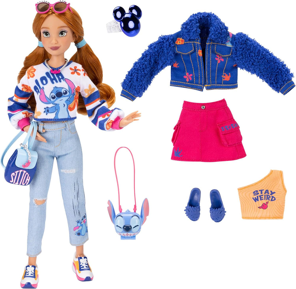Poupées mannequins Disney ILY 4EVER Stitch aux cheveux rouges, mesurant 29 cm, avec 13 points d'articulation, deux tenues complètes mix and match et une bague Mickey scintillante pour vous !