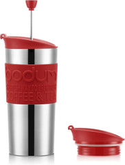 Mug thermique Bodum K11067-04 TRAVEL PRESS SET, double paroi, acier inoxydable, couvercle supplémentaire, 0,35 l, rouge