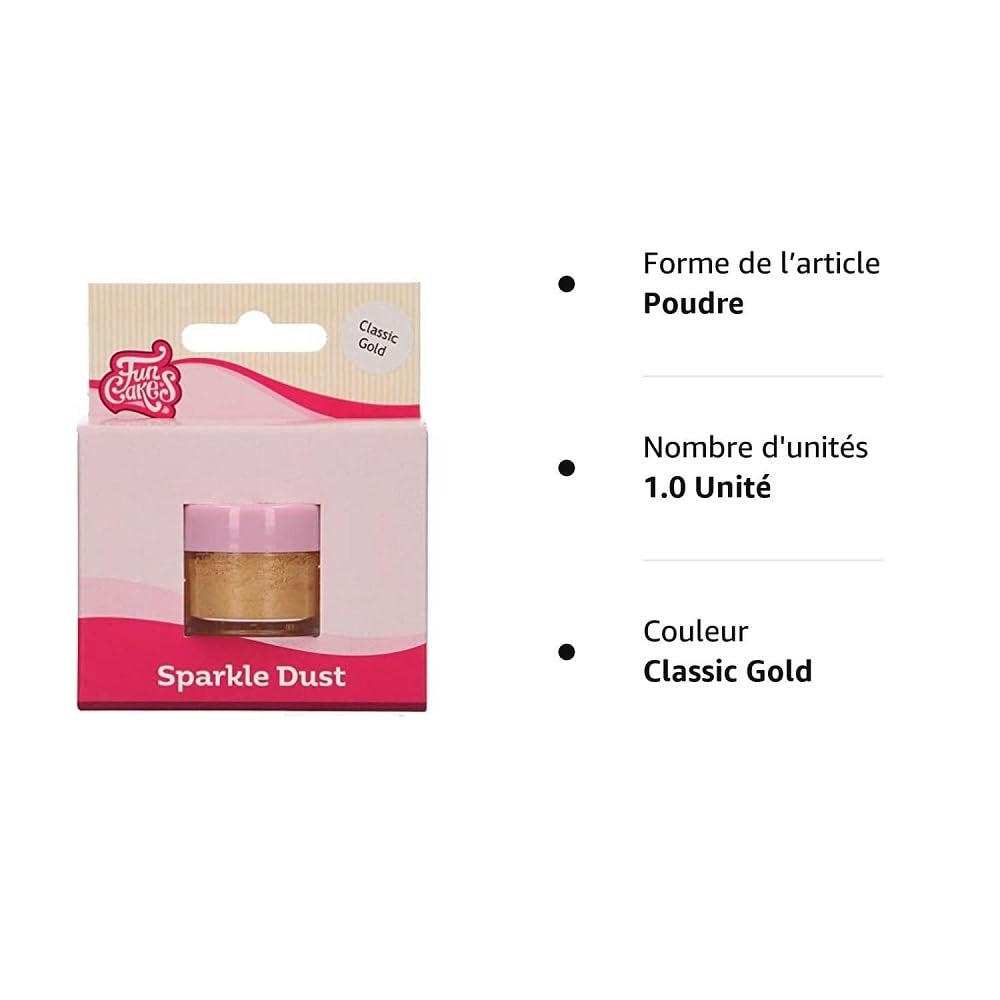 Funcakes Sparkle Dust Classic Gold: Pudră colorată strălucitoare pentru alimente, pentru decorarea torturilor, certificată Halal