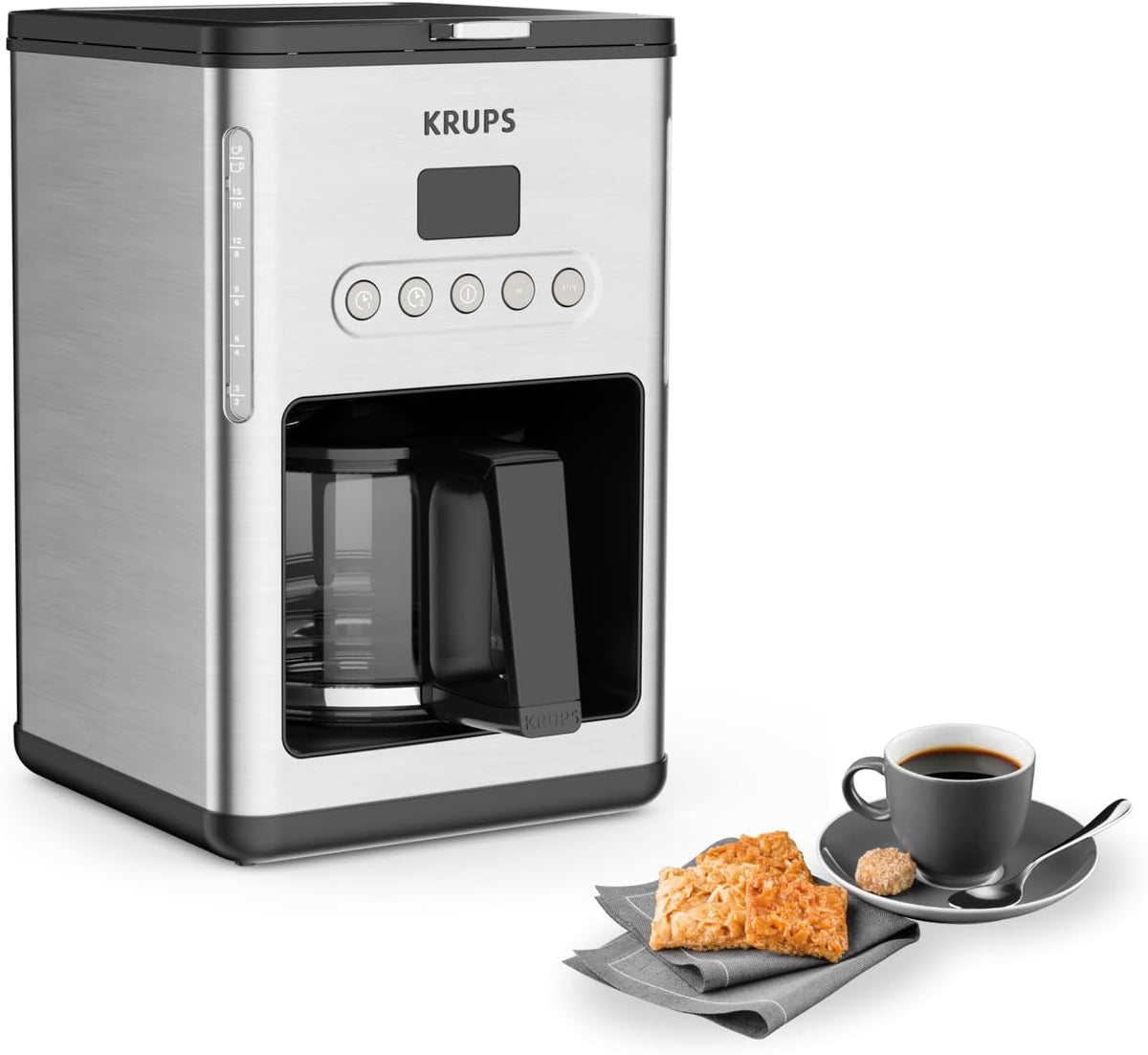 Machine à café expresso avec filtre Krups KM442D Premium | 10-15 tasses | 1000 watts | programmable | fonction maintien au chaud | acier inoxydable | noir