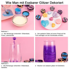 Ensemble de paillettes comestibles – 12 couleurs de poudre de paillettes pour boisson, poudre colorante alimentaire sans goût, chocolat, gâteau, fondant, boisson, poudre de paillettes liquide – 3G