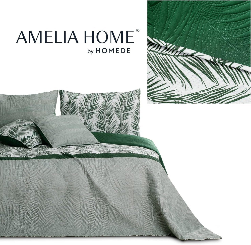 Ameliahome Couvre-lit Couvre-lit 170X210 Cm Double Face Facile d'entretien Couvre-lit Motif Plante Vert Blanc Tropical Bonaire Lits et Couvertures Besuche den AmeliaHome-Store
