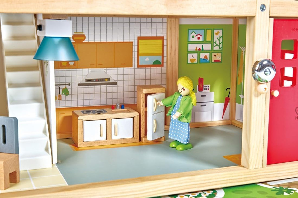 Hape Doll's Villa Maison de poupée en bois de 10 pièces, jeu de rôle créatif comprenant des meubles et des accessoires, jouet éducatif pour 3 ans et plus