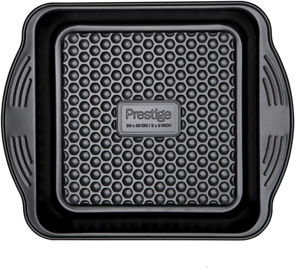 Prestige 48227 Aerolift Muffin Zinn, Acier au Carbone, Schwarz Moules et plaques à pâtisserie Naty Shop 20Cm Eckig Kuchenform