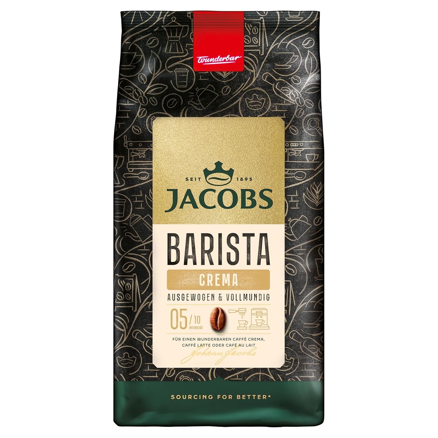 Jacobs Barista Crema Intense Coffee Beans 1kg - Intense, ciocolată neagră și nuci pecan, boabe Arabica și Robusta Cafea Naty Shop 1 Kg Crema