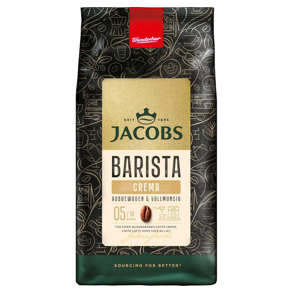 Jacobs Barista Crema Intense Coffee Beans 1kg - Intense, ciocolată neagră și nuci pecan, boabe Arabica și Robusta Cafea Naty Shop 1 Kg Crema