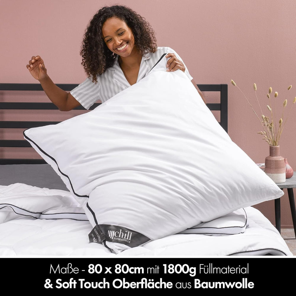 Oreiller 80X80 Cm - Design 2 en 1 - oreiller dans oreiller - grand oreiller de couchage respirant et lavable et 100% vegan - 2 oreillers 3 options - oreiller avec garnissage 600G & 1200G Oreillers standards Naty Shop