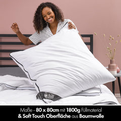 Oreiller 80X80 Cm - Design 2 en 1 - oreiller dans oreiller - grand oreiller de couchage respirant et lavable et 100% vegan - 2 oreillers 3 options - oreiller avec garnissage 600G & 1200G Oreillers standards Naty Shop