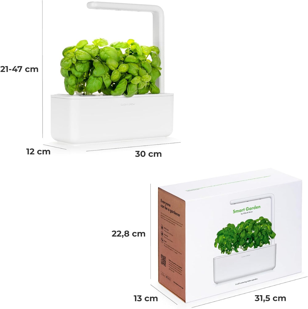 Click and Grow Growbox, Smart Garden, plus facile que le système de culture hydroponique, jardin intérieur, jardin d'herbes aromatiques, serre intérieure avec 3 capsules de plantes incluses, blanc