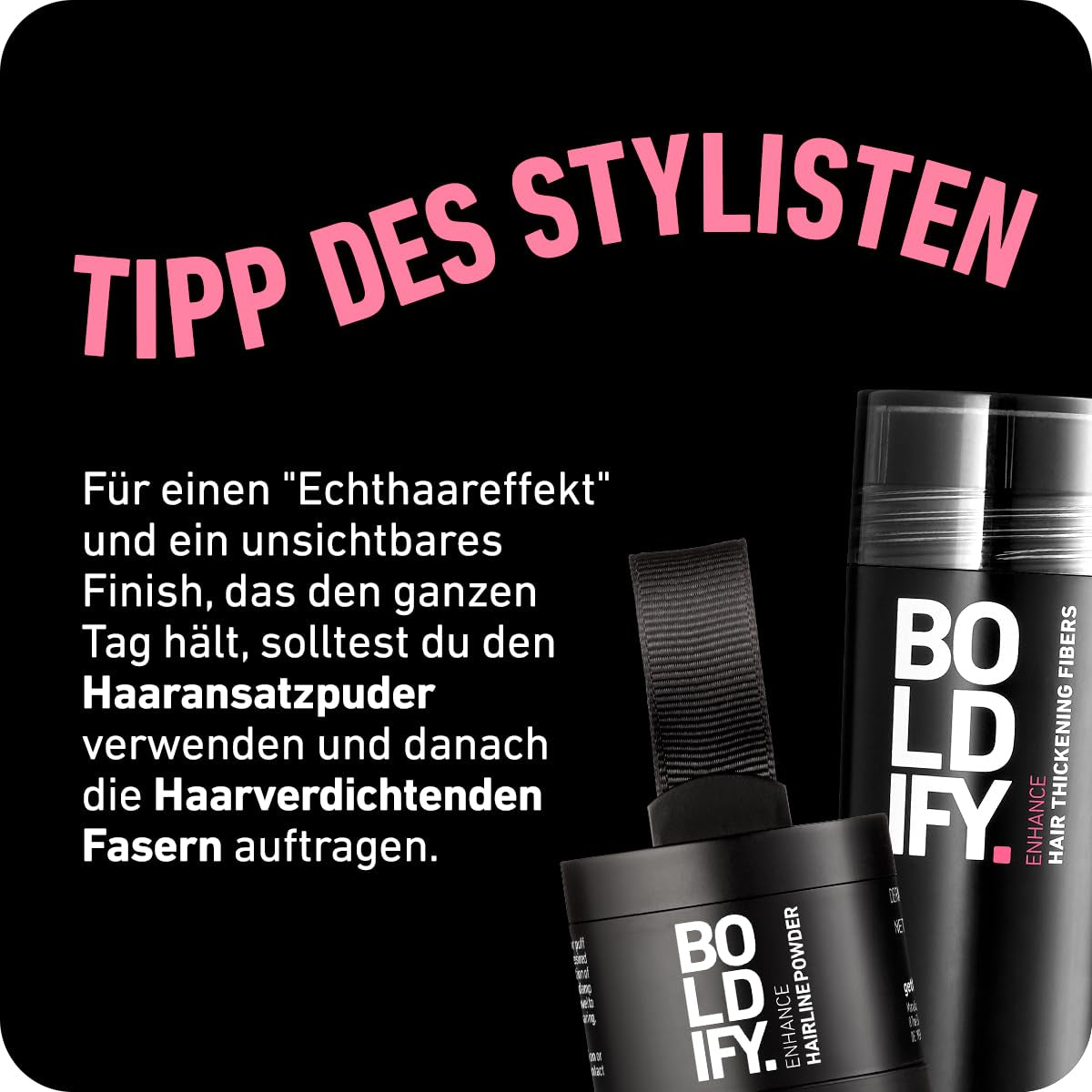 BOLDIFY Root Powder 4g - Correcteur de cheveux épaississant pour femmes et hommes 48h Couverture grise Maquillage capillaire imperméable pour dissimuler les racines (Noir) Naty Shop Coloration Capillaire