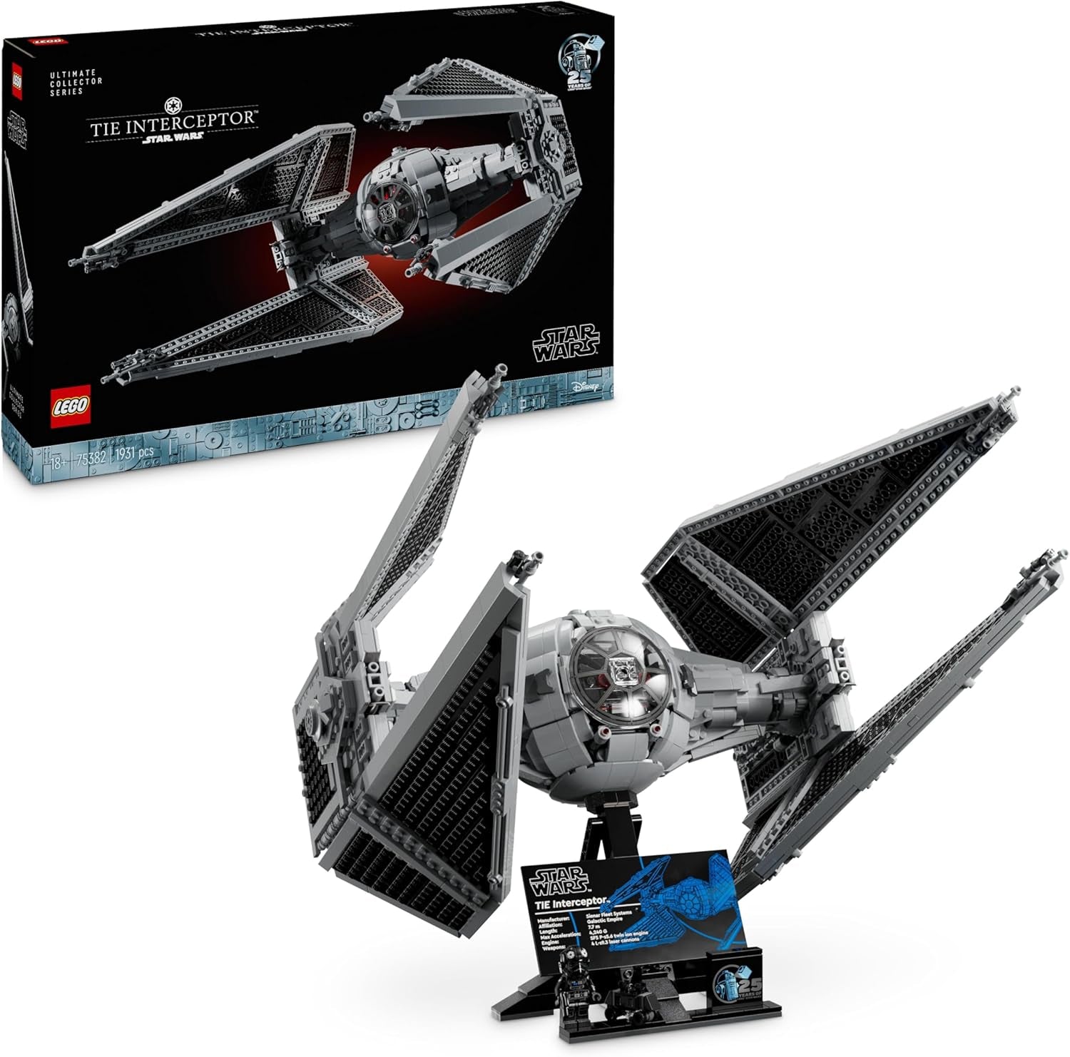 LEGO Star Wars TIE-Abfangjäger, ensemble créatif dans la série Ultimate Collector pour enfants, modèle d'un modèle de pierre de taille, cadeau pour les fans, ensemble de pièces, UCS-Set 75382
