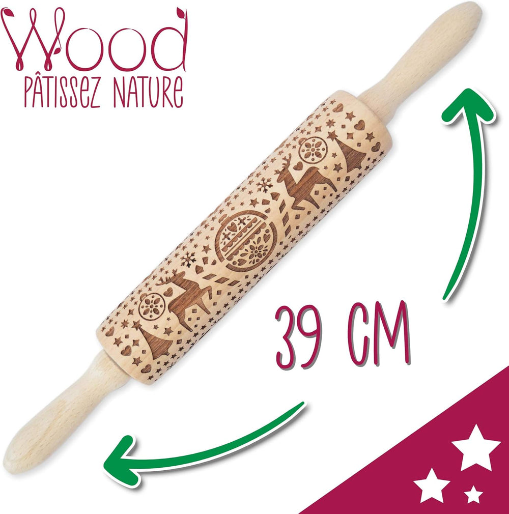 Scrap Cooking Rouleau à pâtisserie en bois motif Noël « Noël » - Rouleau à gaufrage pour biscuits - Accessoire décoratif - 5242
