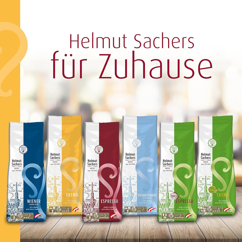 Café Helmut Sachers - Crème, Force 4/5, 100% Arabica, grains de café entiers, 6 x 500g