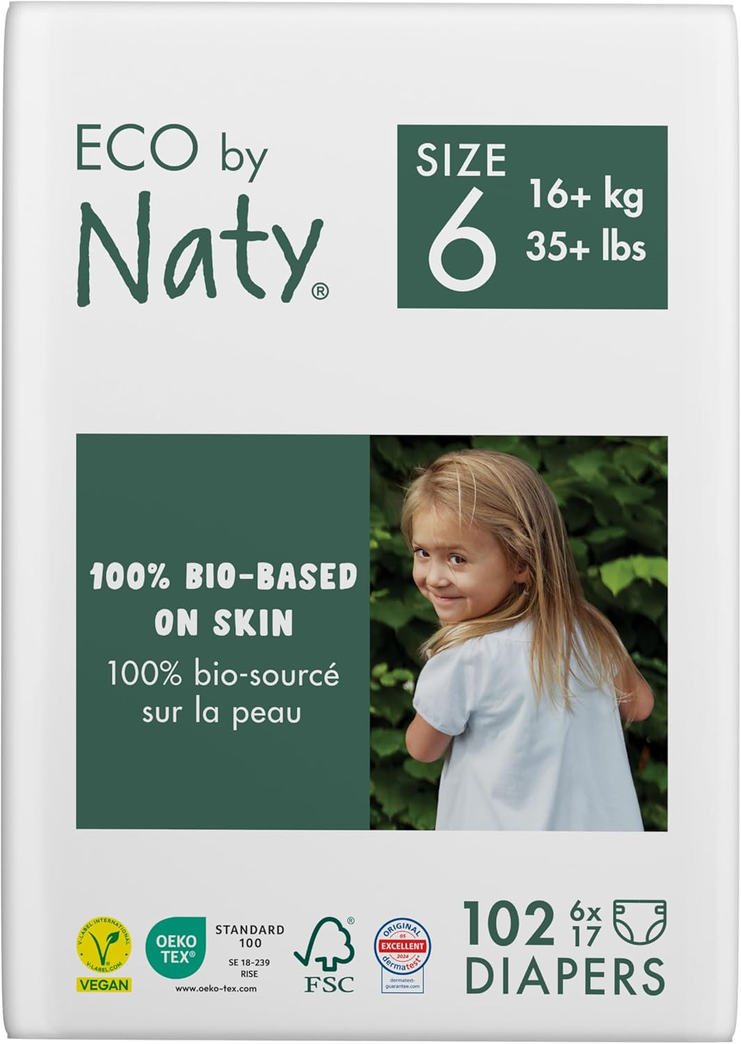 Eco Diapers Eco by Naty Baby Eco Diapers - couches biologiques haut de gamme, respectueuses de l'environnement, fabriquées à partir de matériaux végétaux, idéales pour la peau sensible de bébé (taille 5 - 80 pièces)
