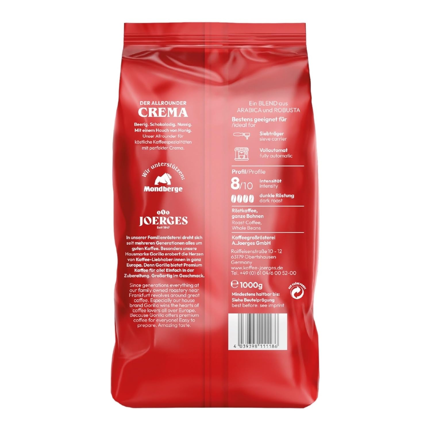Gorilla Espresso Super Bar Cream 12 x 1kg, grains de café